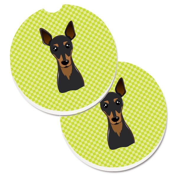 Carolines Treasures Checkerboard Lime Green Min Pin Cup Holder Car Coaster, PK2 BB1302CARC - main